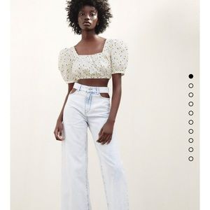 Zara crop top crisscross back puff sleeve